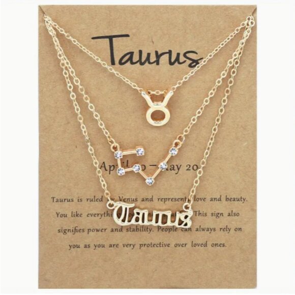 🍏50% OFF/3+...♉ 3-piece zodiac Taurus link chain necklace set (Gold tone) - Picture 1 of 6